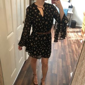 Black and brown floral dress with bell sleeves